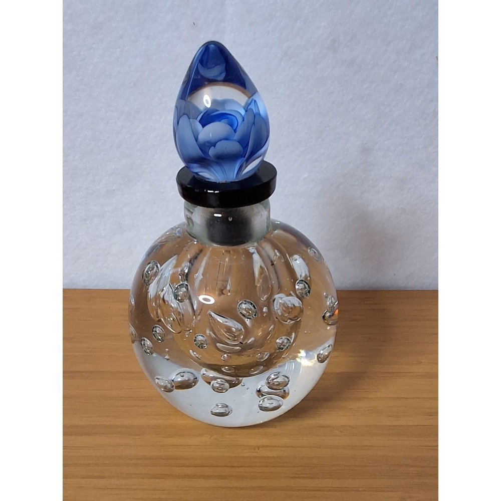 Vintage 1970's Joe St. Clair Blue Flower Glass Perfume Bottle/ Paperweight